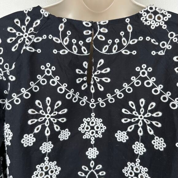 Zara Trafaluc Collection Blouse Top Embroidered Eyelet Floral Crop Black L Boho - Picture 9 of 16